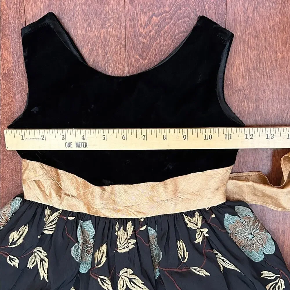 Dimples Girl’s Black Velvet Dress with Elegant Embroidered Design, Size 4